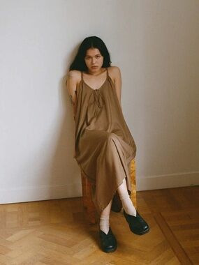 Deiji Studios Scoop Neck Dress in Taupe, M/L